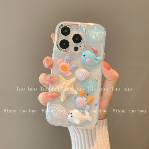 Summer Fresh Cartoon Ocean Design Silicone Transparent Protective Phone Case for Apple 16Pro Max iPhone 16/13 Soft Clear Cover