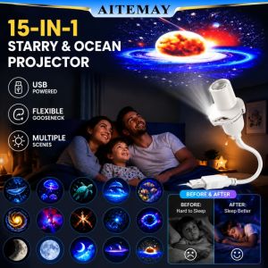 Aitemay USB thiên hà đầy sao đèn chiếu bầu trời đèn ban đêm 360 ° xoay hành tinh mặt trăng đại dương bầu không khí đèn phòng ngủ phòng của bé
