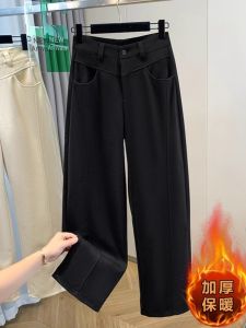 กางเกงขายาวทรงสลิมฟิตสีดำสำหรับผู้หญิง กางเกงขายาวทรงหลวมสไตล์เกาหลี กางเกงขายาวทรงหลวมเอวสูง