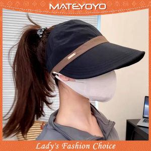 MATEYOYO Women Sun Cap Sun Visor Hat Half Empty Top Large Brim Summer Visor Cap Women High Ponytail Baseball Cap Sunscreen Cap Outdoor Urban Sports Sun Protection Hat Can Wear Mask for Outdoor Travel