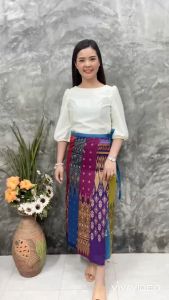 กระโปรงผ้าฝ้ายแฟนซี รหัส CF คละสีคละลาย กระโปรงแบบป้าย กระโปรงพันเชือก ผ้าฝ้ายพิมพ์ลาย หมักโคลน พันรอบตัว สีกันแดง สีเ่า คลาย