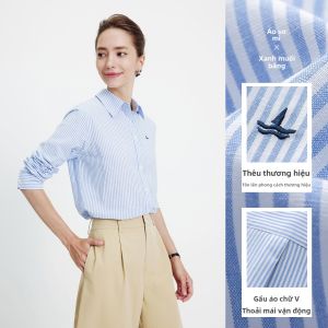 Navigare | Áo Sơ Mi Tay Dài Từ Vải Linen Cho Phụ Nữ Mùa Xuân Thu Đi Làm Có Sọc