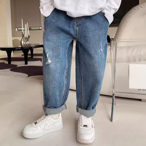 Rolanko Kids Boys Baggy Ripped Jeans Pants Blue Fashion Denim Trousers Childrens Long Loose Elasticated Waist Casual Wear