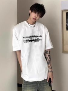 American Style Short Sleeve T-Shirt Mens Summer Design Sensation Niche Half Sleeve Street Fashion Oversize Top Cotton Pure Youth Casual