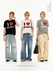 MADWITCH | Retro American Heart Design Loose Wool Blend T-Shirt