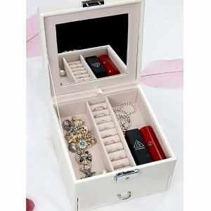 Homepeas® Jewelry Box Double Layer Large Capacity with Mirror Earrings Lipstick Necklace Ring Watch Storage Box