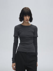 เสื้อยืดแขนยาวผู้หญิง Jinniz ทรงสลิมฟิต ผ้าขนสัตว์ ทรงปกติ คอกลม แขนยาว ฤดูใบไม้ร่วง/ฤดูหนาว เสื้อชั้นใน