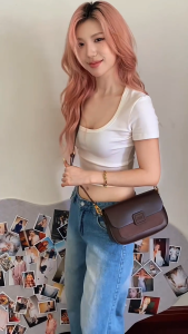 Disney Minnie Mouse Retro Patchwork Shoulder Sling Bag Classic Chocolate Premium Leather Trendy Design