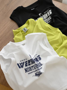 Boys Sleeveless Cotton T-Shirt Casual Letter Print Vest Summer Leisure Top for 3-14 Years Old Kids Comfortable Breathable Clothing