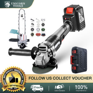 Cordless Angle Grinder with Battery Brushless Angle Grinder Professional Wireless Electric Grinder 4-inch with Handle and Plastic Box (Can Convert Electric Grinder to Electric Chain Saw) Support Heavy and Light Angle Grinder (Ship on the Same Day