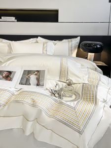 Luxurious Pure Cotton Embroidered Bedding Set 4-Piece Queen Size Bed Sheet Cover Duvet Cover Pillowcases High Density Thread