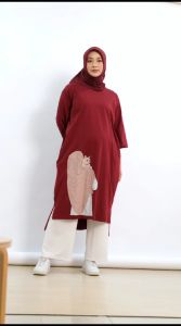 Long Tunik Wanita Midi Dress Lengan 7 per 8 Bahan Katun Combed 24s Adem Premium MLXLXXL