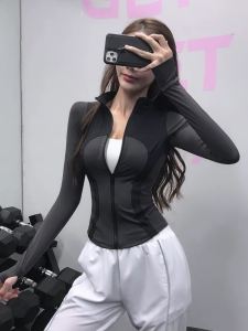 Slimming Sports Jacket Stand Collar Zipper Tight Fit Long Sleeve Womens Fitness Running Yoga Clothes Elastic Sports Coat