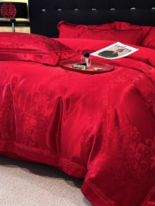 Chinese Wedding Bedding Set Red Jacquard