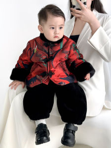 ชุดแต่งงานวันเกิด 1 ปี สำหรับเด็กชาย ชุดกี่เพ้าจีน สีแดง ชุดเด็กชาย ชุดเยาวชน ชุดกี่เพ้าจีน สำหรับวันหยุดในช่วงฤดูใบไม้ร่วงและฤดูหนาว