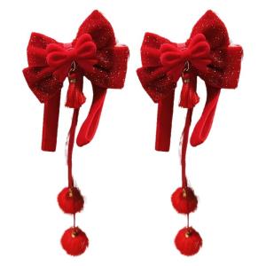 Childrens New Year Red Hair Clip Ethnic Style Hanfu Tassel Hairpin Girls Butterfly Knot Hair Accessories Hair Jewelry