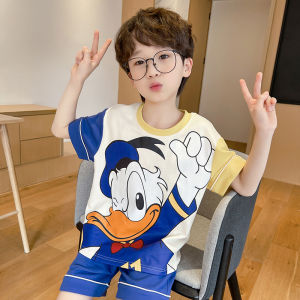 Pajamas Mens Summer Kids Cartoon Boy Short Sleeve Pure Cotton Ultraman Boy Suit Thin Air Conditioning Room Homewear
