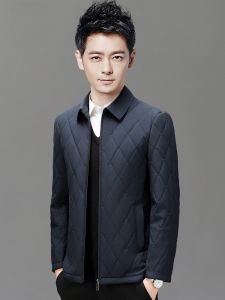 ROMON | Lormen Mens Thickened Casual Cotton Jacket Zipper Closure Warmth Duck Down Collared Coat Standard Fit Fashion Urban Style