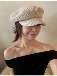 French Lazy Thin Knitted Octagonal Beret Hat Womens Large Head Face Slimming Japanese Retro Newsboy Cap Casual Style Beret