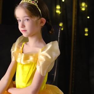 Halloween Beauty Belle Cosplay Dress Girls Yellow Velvet Princess Costume Children Off Shoulder Beauty And Beast Elegant Gown