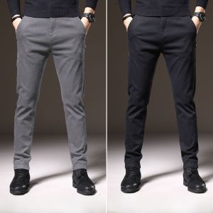 ROMON | Lormen Mens Thickened Fleece Lined Slim Fit Casual Pants Fashion Urban Style Mid Waist Long Trousers Business Casual Wear
