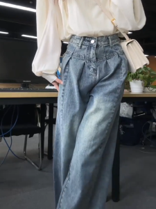 Quần Jeans Ống Thẳng Cạp Cao Phong Cách Retro Cho Nữ Mùa Xuân Mùa Hè Quần Ống Rộng Ôm Dáng Dài Đến Sàn Thiết Kế Mới