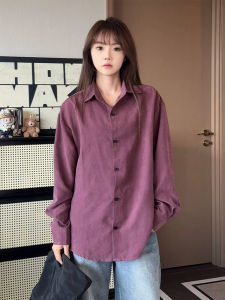 เสื้อเชิ้ตแขนยาวสีม่วงอุ้งเมี่ยมสไตล์อเมริกันสำหรับผู้ชายและผู้หญิง ทรงหลวม สไตล์วินเทจ ทรงปกติ ฤดูใบไม้ร่วง 2025