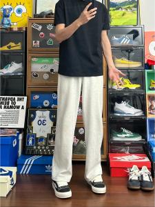 Quần Dài Thể Thao Nam Ống Đứng Màu Trắng Hoa Xám Lót Lông Cừu Mùa Thu Đông Quần Dài Thường Ngày Cạp Vừa Thoải Mái Thoáng Khí