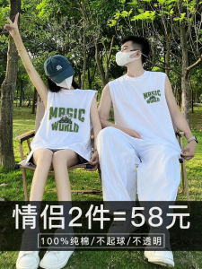 Couples Cotton Sleeveless T-Shirts Korean Style Printed Casual Summer Wear Comfortable Breathable High Quality round Neck Tops