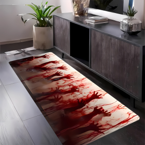 VIKAMA Scary Horror Bloody Hand Print Runner Floor Rug Non‑Slip Long Mat for Hallway Entryway Indoor Halloween Party Home Decor