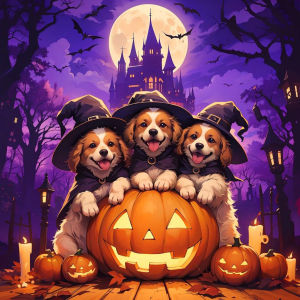 Bộ Tranh Kim Cương Huacan Halloween - Tranh Khảm Kim Cương Hình Thú Phong Cảnh Chó Con Quà Tặng Thủ Công Ngày Lễ Diện Tích Dán Đầy Đủ Hình Tròn & Vuông Chất Liệu Nhựa Resin