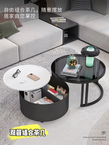 《2 Day Doorstep Delivery》Tea Table / Simple Creative Round Tempered Glass Iron Storage Tea Table