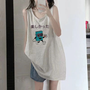 เสื้อกั๊กแขนกุดคอวีผ้าฝ้ายแท้สำหรับผู้หญิงในช่วงฤดูร้อน เสื้อผ้าทำงานลำลอง เสื้อกั๊กแบบเปิดไหล่ ทรงหลวม เสื้อผ้าผู้หญิง