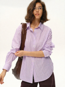 SHEITAOZI | Loose Fitting Stripe Color Block Cotton Shirt for Women