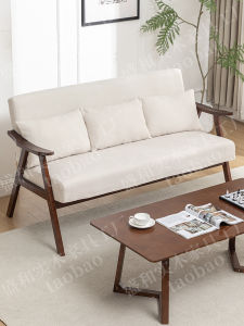 Retro Style Wooden Frame Sofa Fabric Design for Living Room And Office Walnut Color Suitable for Small Spaces And Reception