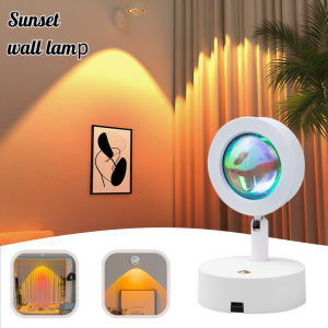 LED Rechargeable Magnetic Sunset Projection Wall Light No Wiring No Punching Hole Rotatable Touch Dimming Sunset Ambient Light