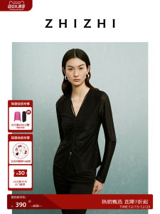 Design Sensation Womens Shirt V-neck Waist Cinched Thin Belt Hanging Neck Spring Commute Style Polyester Fiber Long Sleeve