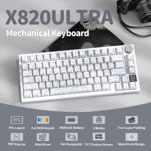 ATTACK SHARK | ATTACK SHARK X820 ULTRA 75% Tri Mode Mechanical Keyboard Gasket Mount 1.2mm PCB Slot Color Screen 4000mAh Battery Hot Swappable