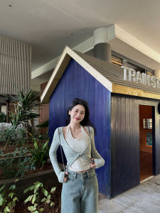 เสื้อยืดคอกลมแขนยาวทรงสลิมฟิตสำหรับผู้หญิง ดีไซน์สีบล็อก ผลิตจากผ้าถักผสมผ้าฝ้ายโพลีเอสเตอร์ ความยาวปกติ ฤดูร้อน 2025