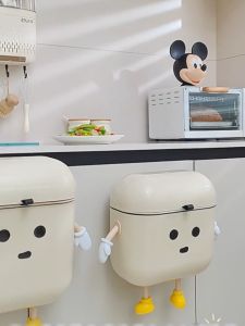 ถังขยะแบบติดผนัง น่ารัก ถังขยะพร้อมฝา ไม่ต้องเจาะรู สําหรับห้องครัว ห้องน้ํา ห้องรับแขก