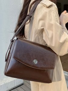 2025 New Fashion Simple Large Capacity Commuter Briefcase Womens Retro Messenger Bag Shoulder Crossbody Bag PU Leather