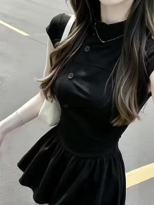 SENWA | Audrey Hepburn Style French Black Short Sleeve Summer New Dress Waist Cinching A-Line