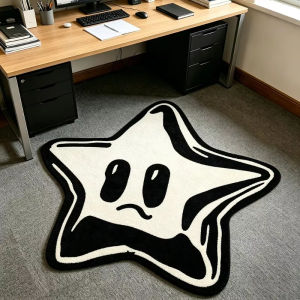 VIKAMA Black and White Five-Pointed Star Carpet Creative Irregular Living Room and Bedroom Bedside Soft Non-Slip Rug Home Decor