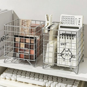 Metal Hollowed-out Storage Basket Multifunctional Storage Basket Desktop Makeup Organizer Household Sundry Items Organization