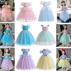 Elsa Princess Dress Girls Disney Snow White Mermaid Cinderella Tulle Six One Gift Dress Skirt a Line Summer Cotton Polyester