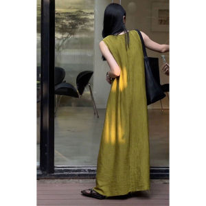 YUFUQING | Elegant Green Sleeveless Dress Womens Summer Sleepwear Slimming Age-defying Loose Style Long Dress High-end Premium Quality
