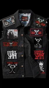 PEARL JAM -inspired Printed Iron-On DIY Patches for Jacket Decoration. Features 2026 patches with band logos and album art. Suitable for customizing denim jackets. Ideal for rock music enthusiasts.