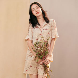 LUNILAI | Pure Cotton Ladies Sleepwear Casual Loose Short Sleeve Summer Home Clothes Set Floral Print Comfortable Breathable Shorts