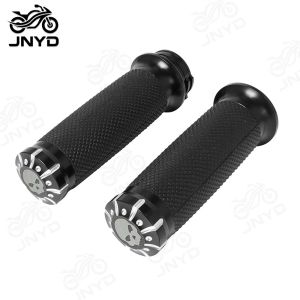 JNYD Motorcycle 1 25MM Universal Rubber Hand Grips CNC Handlebar Grip For Harley Sportster 883 1200 Touring Road Street Glide