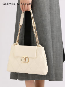 Fashionable Chain Link Single Shoulder Womens Bag Underarm Bag Trendy Diamond Pattern Crossbody Bag for Young Adults